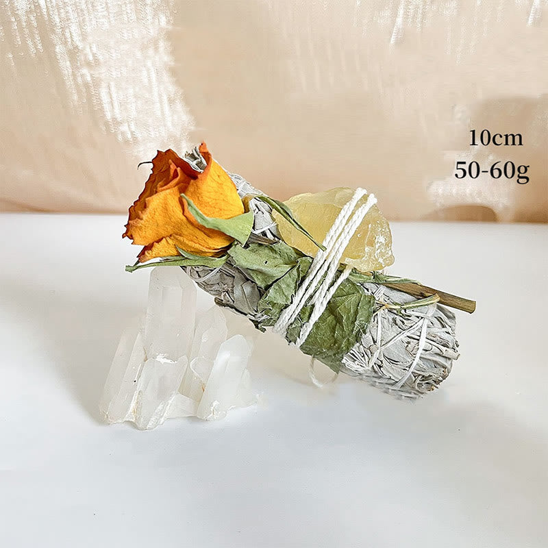 Olivenorma Natural Crystal Plant Rose Dried Flowers White Sage - Yellow Rose&Citrine - image 1