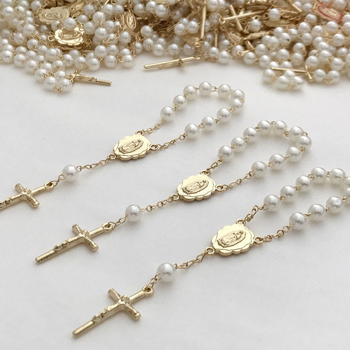 Olivenorma Pearl Cross Virgin Mary Rosary Bracelet - Gold Lace & Maria - image 0