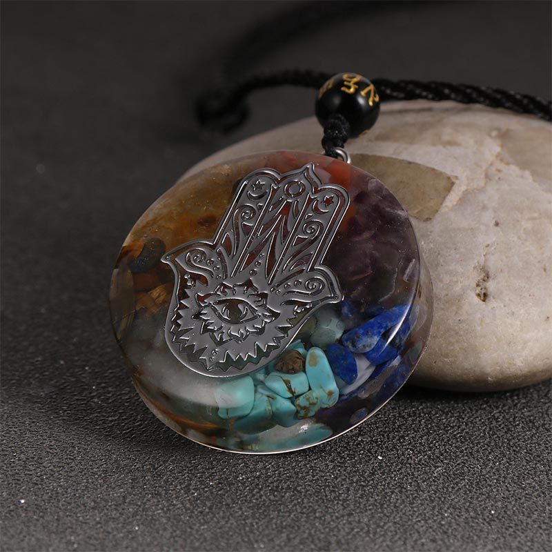Olivenorma Chakras Natural Crystal Stone Evil Eye Symbol Necklace - image 7