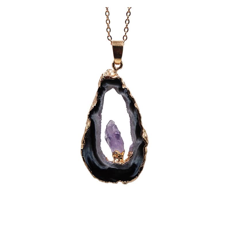 Olivenorma Natural Agate Geode Amethyst Necklace - image 3