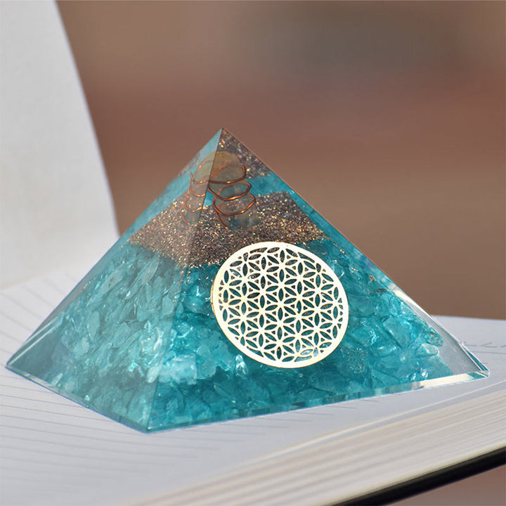 Olivenorma Clear Crystal With Aquamarine Healing  Orgone Pyramid - image 2