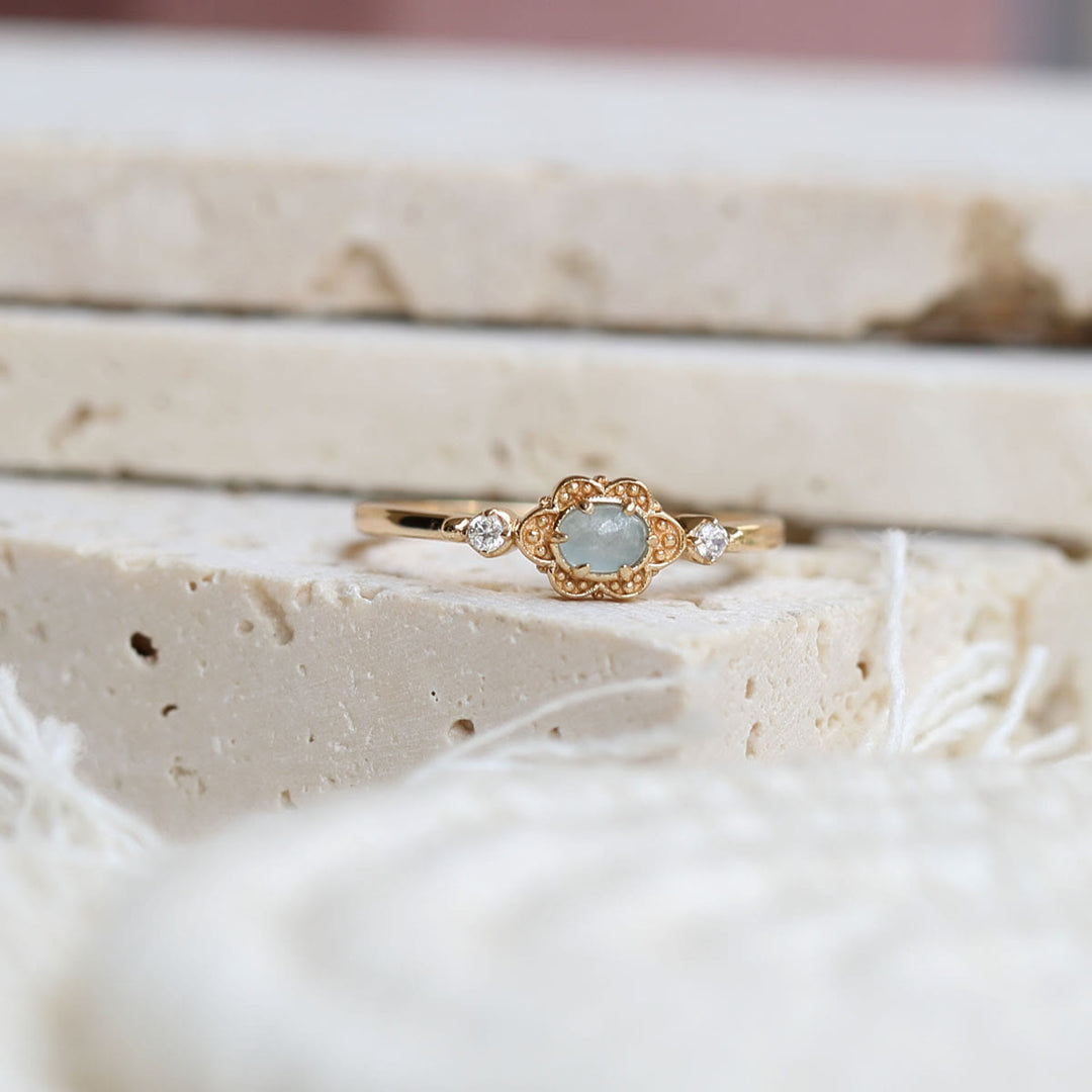 Olivenorma Vintage Natural Aquamarine Daisy Flowers Ring - image 18