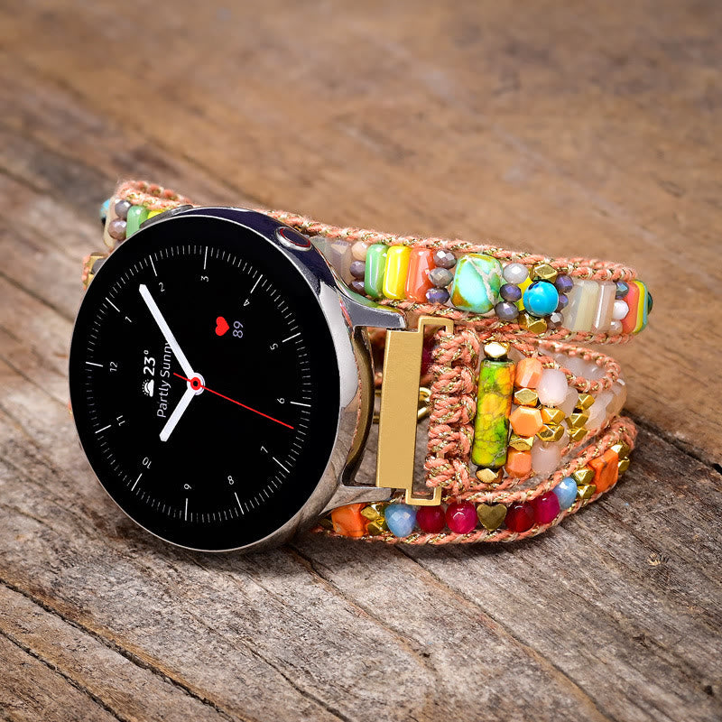 Olivenorma Crystal Beaded Orange Braided Samsung Strap Bracelet - Medium: Approx 51.5-61.5cm - Watch Dial Size: 22mm - image 0