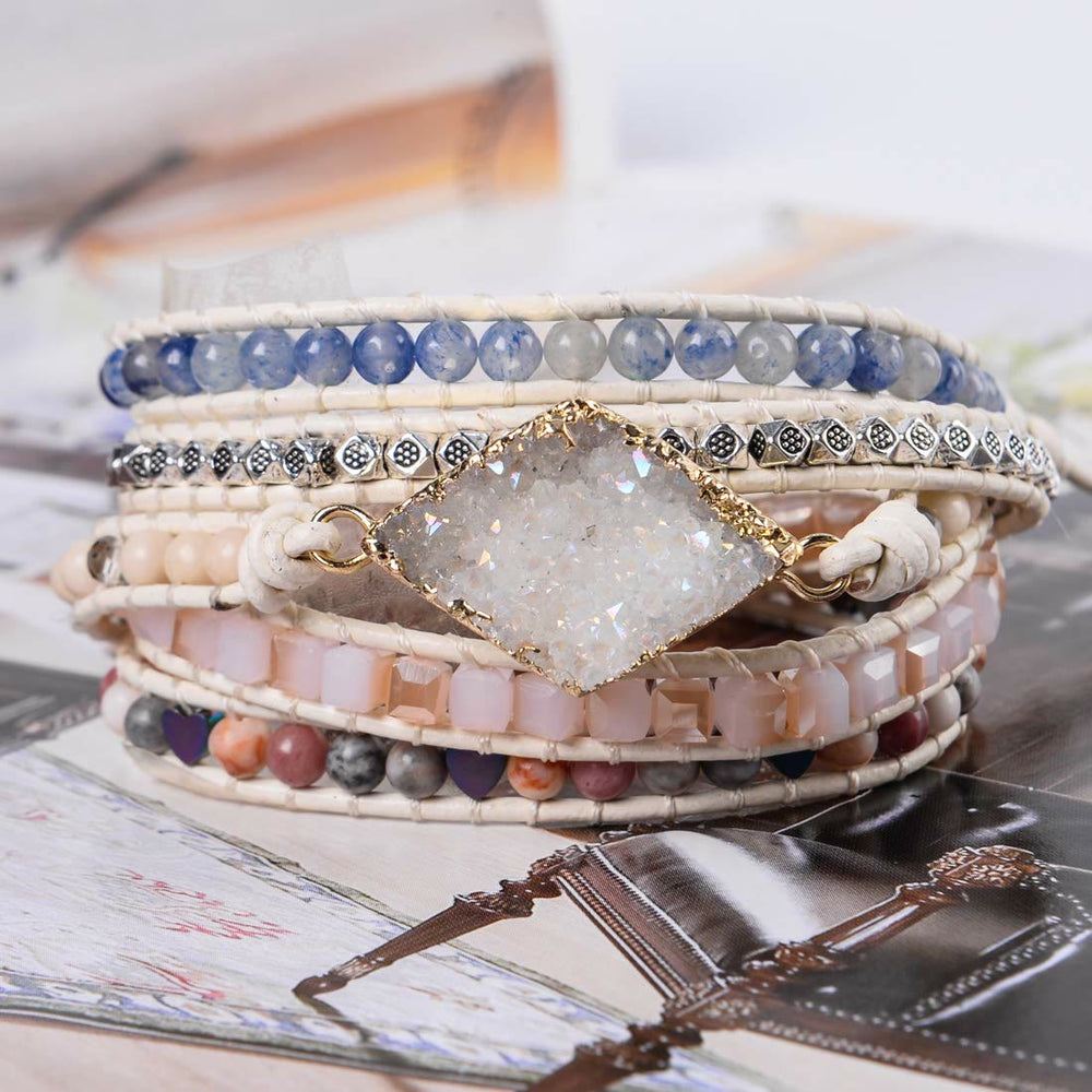 Olivenorma Rose Quartz Kyanite Boho Handmade Wrap Bracelet - image 1