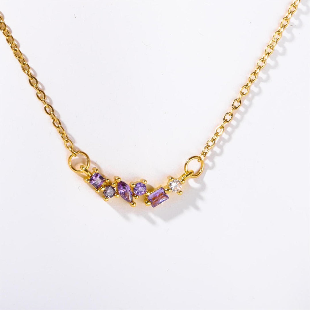 Olivenorma Multiple Birthstone Beaded Pendant Copper Plated Gold Necklace - February & Amethyst - image 3