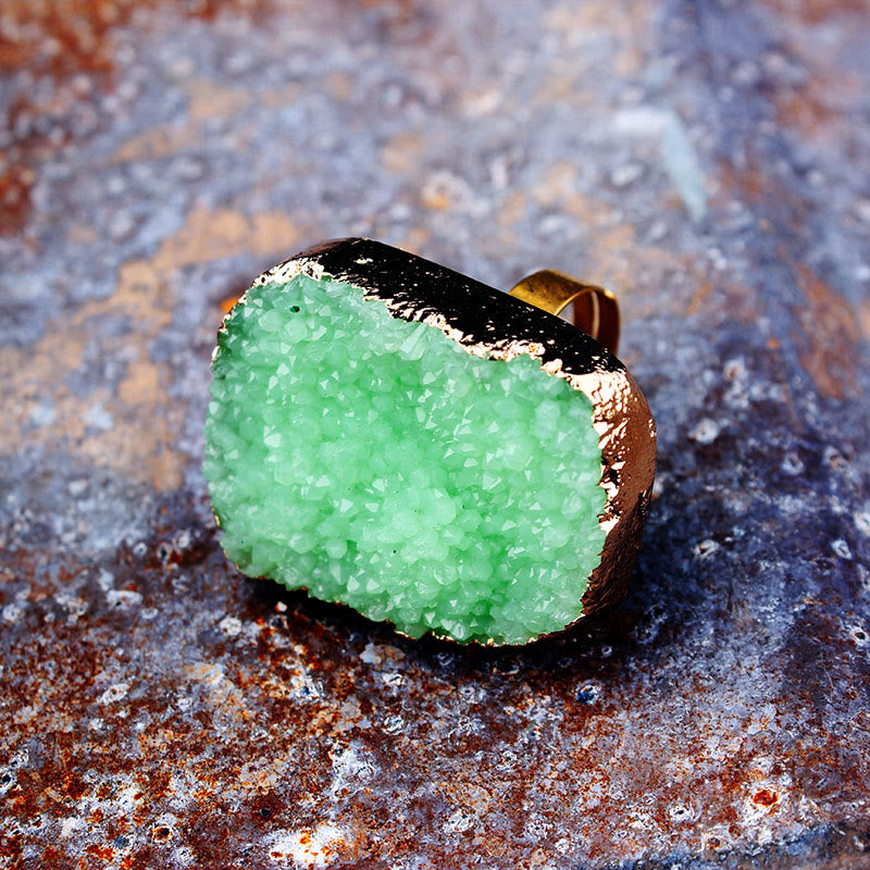 Olivenorma Irregular Natural Cluster Gold Filled Open Ring - Green Crystal - image 4