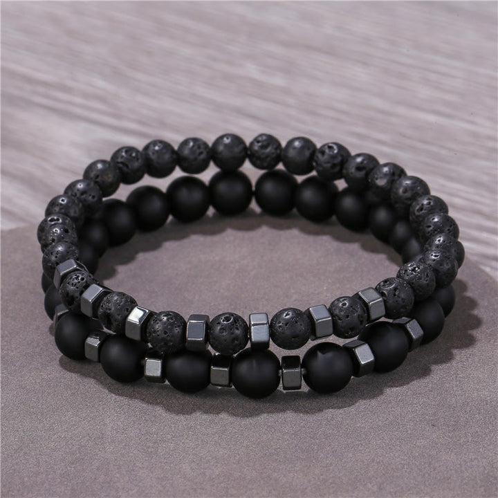 Olivenorma Lava Stone Mens Stretch Set Bracelet - Black Onyx&Lava Stone&Hematite - image 0
