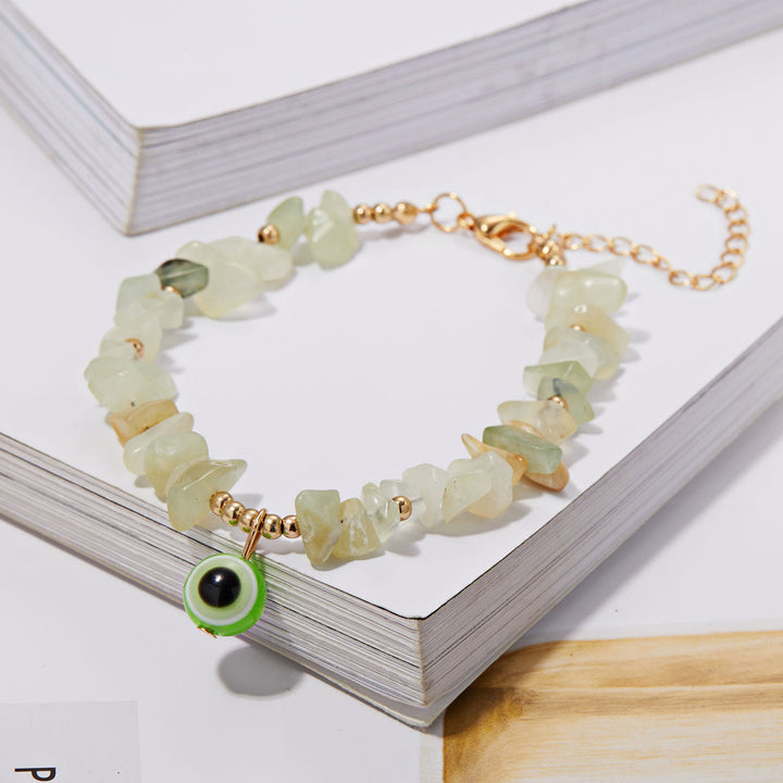 Olivenorma Natural Crystal Gravel Evil Eye Pendant Bracelet - Prehnite - image 1
