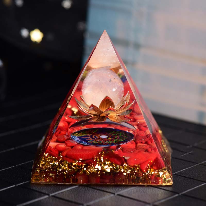 Olivenorma Red Coral Rose Quartz Lotus Symbol Orgone Pyramid - 10*10cm - YES PLEASE $8 - image 0