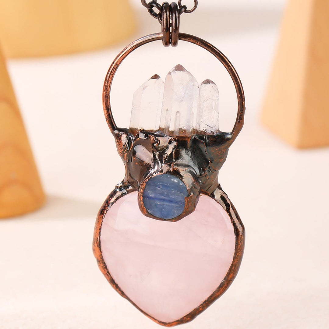 Olivenorma Natural Heart Rose Quartz Irregular Sweater Chain Necklace - image 2