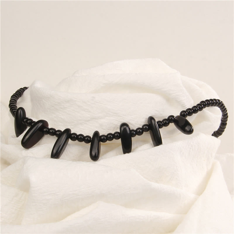 Olivenorma 4mm Bead Natural Tusk Stone Bohemian Necklace - Obsidian - image 5