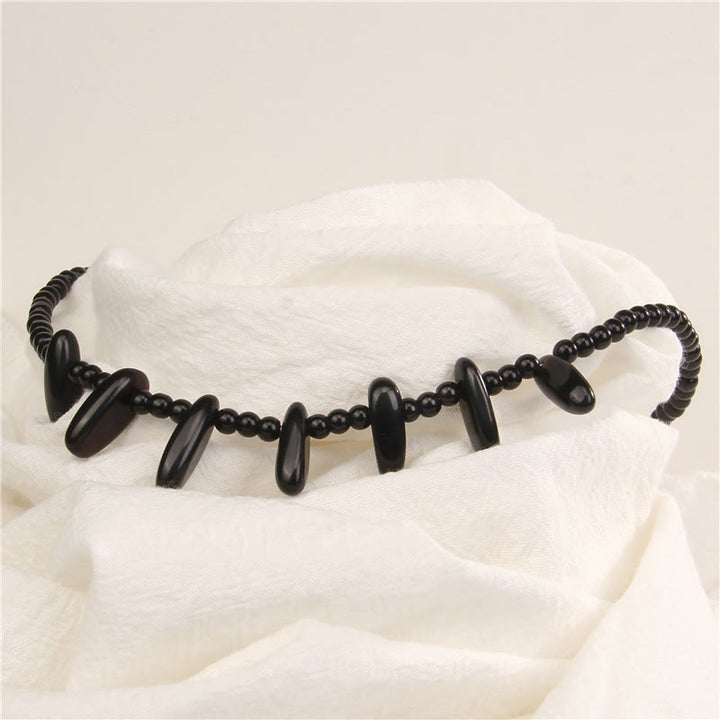 Olivenorma 4mm Bead Natural Tusk Stone Bohemian Necklace - Obsidian - image 5