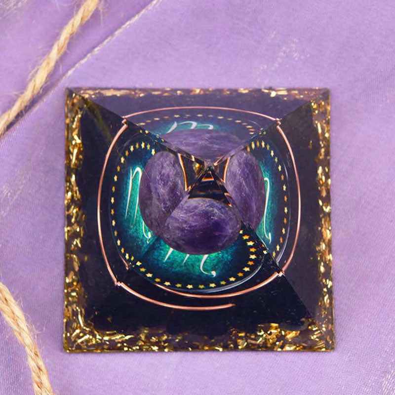 Olivenorma Amethyst Sphere With Obsidian Zodiac Scorpio Orgone Pyramid - image 4