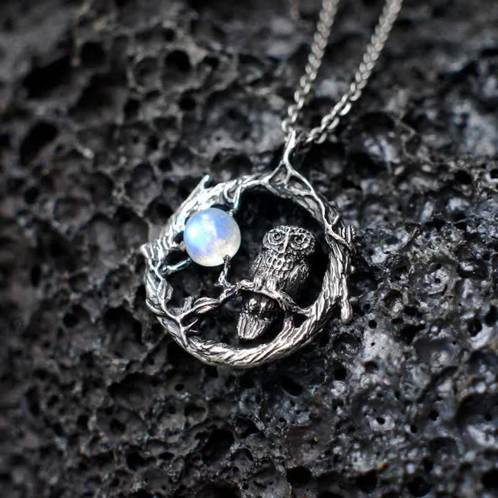 Rebirth Owl Retro Moonstone Necklace - Moonstone - image 0