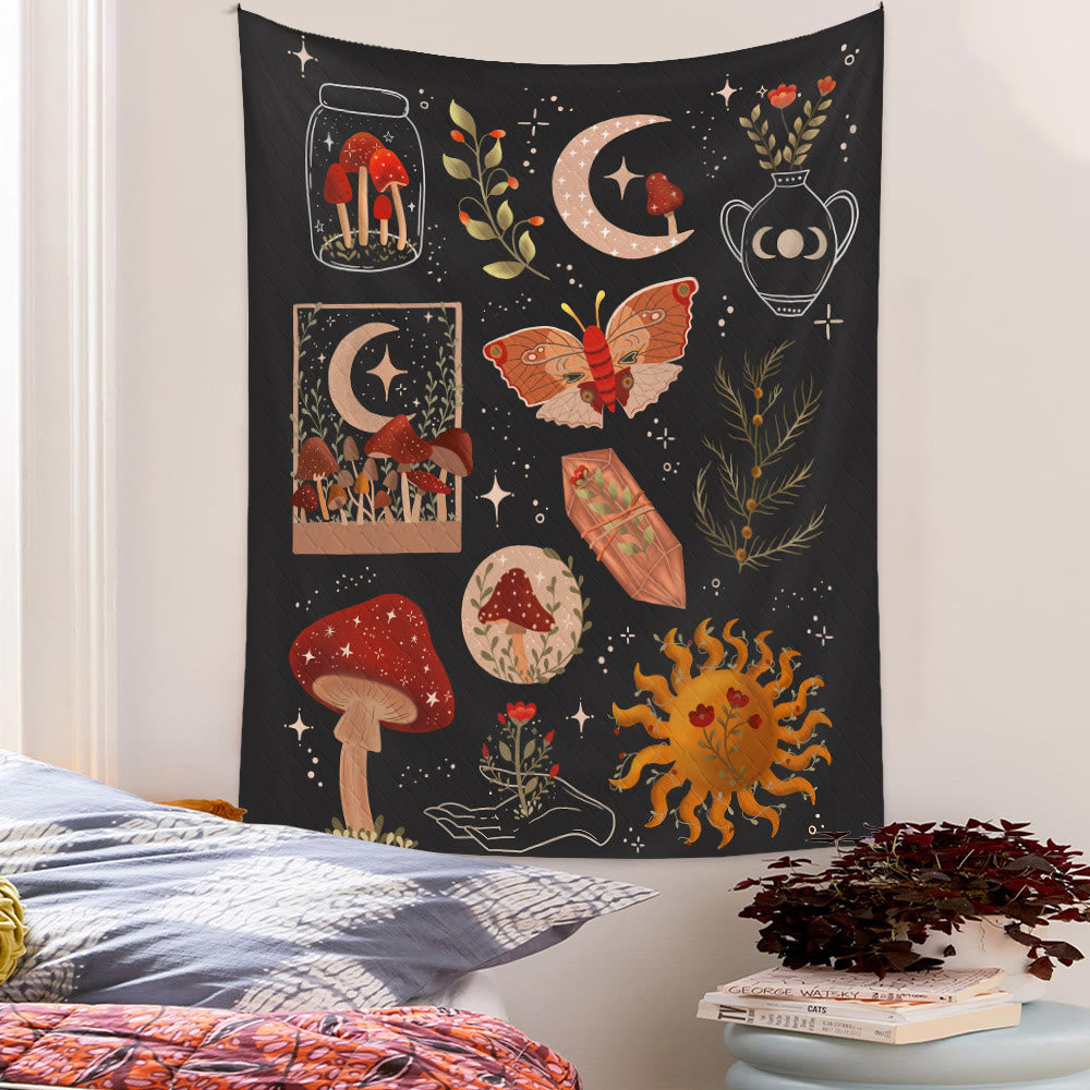 Olivenorma Butterfly Mushroom Sun Pattern Tapestry - image 1