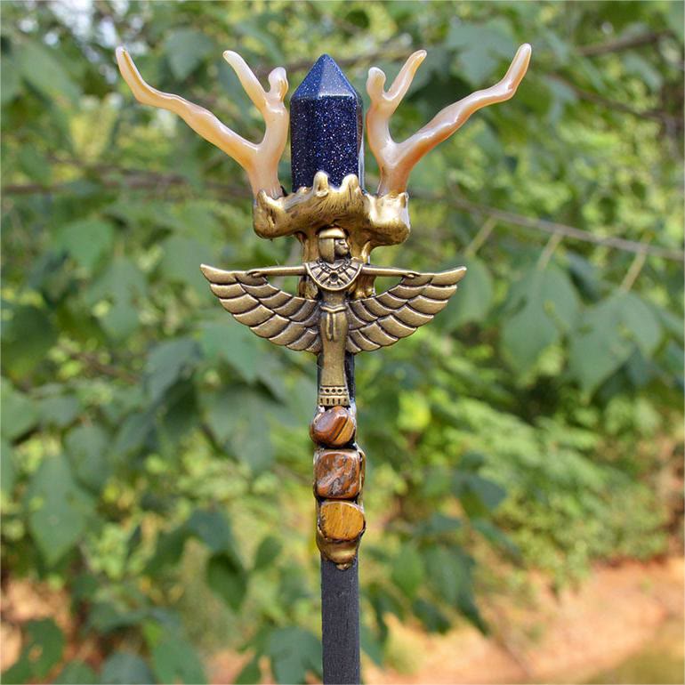 Olivenorma Natural Crystal Antlers Accessories Fairy Wand Crystal Wands - Blue Sandstone&Tiger Eye - image 5