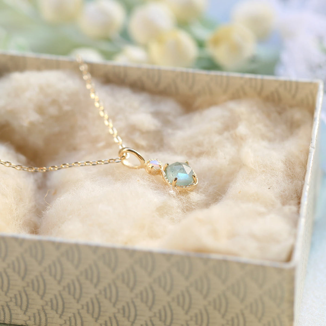Olivenorma Natural Labradorite Square Stone Ring Necklace - image 3