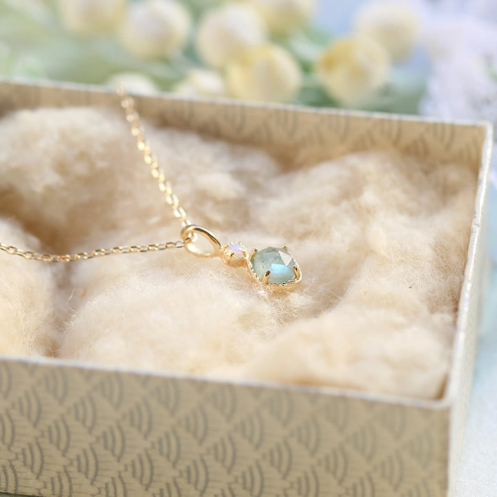 Olivenorma Natural Labradorite Square Stone Ring Necklace - image 3