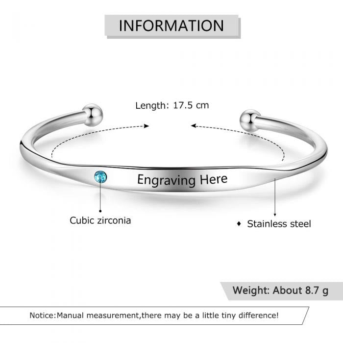 Olivenorma Custom Personalised Bangle Engraving Birthstone Bracelet - image 7