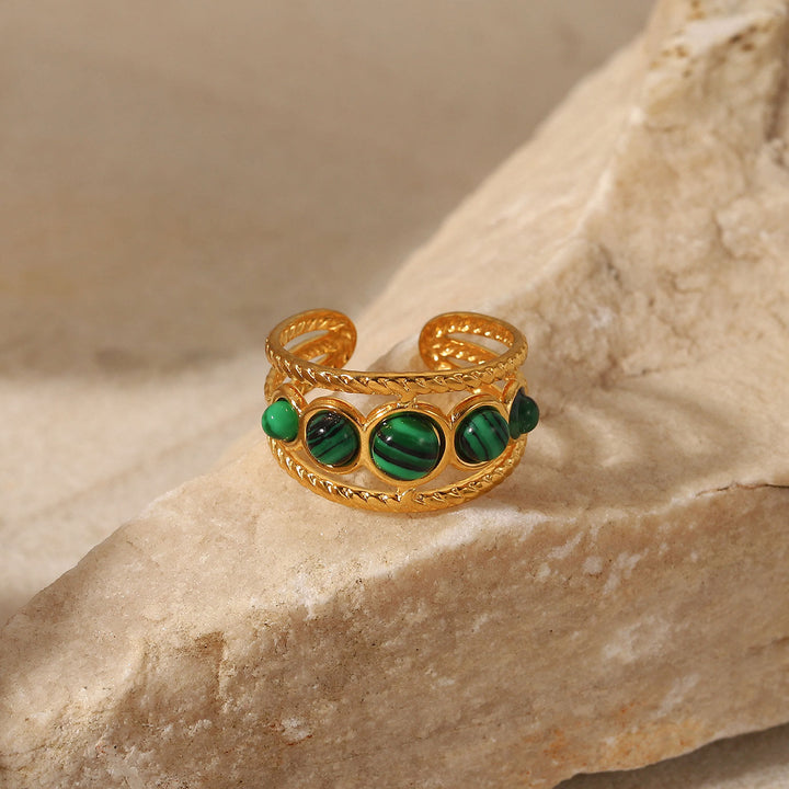 Olivenorma Gold Green Natural Malachite Open Ring Set - image 15