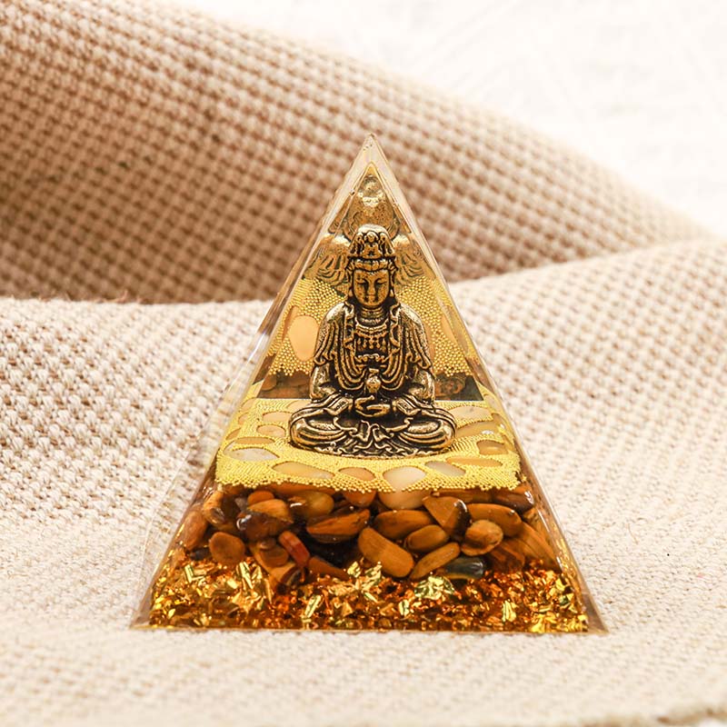 Olivenorma Buddha With Tiger Eye Protection Orgone Pyramid - 3.93''*3.93''(10cm X 10cm) - YES PLEASE $8 - image 0