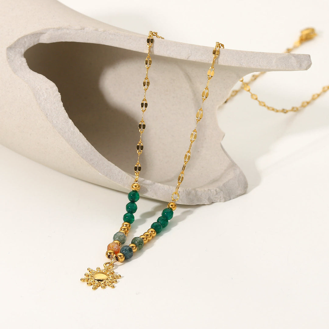 Olivenorma Emerald Labradorite Sun Stone Pendant Beaded Necklace - image 13