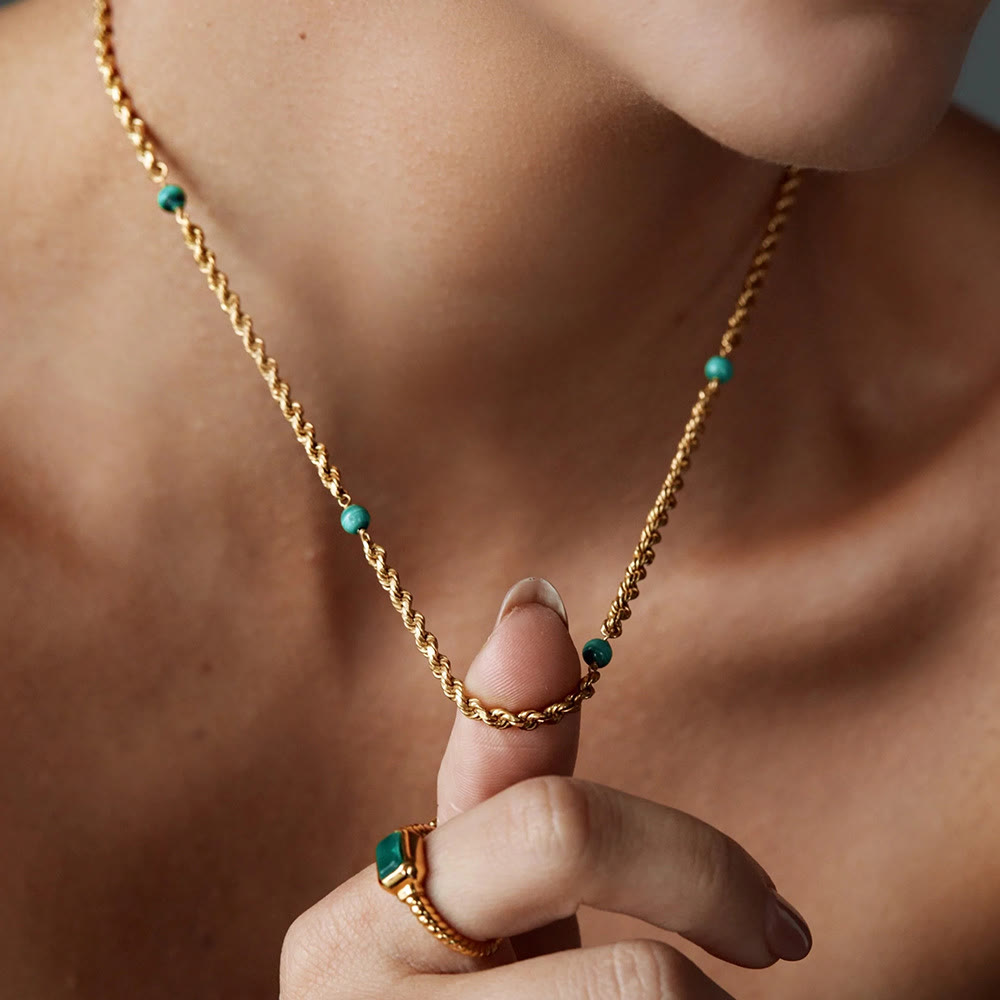 Olivenorma Natural Malachite Beaded Clavicle Twist Necklace - Malachite - image 0
