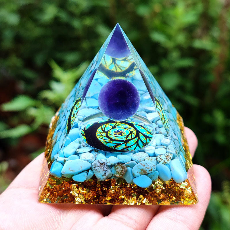 Olivenorma Turquoise With Amethyst Ball Orgone Pyramid - image 1