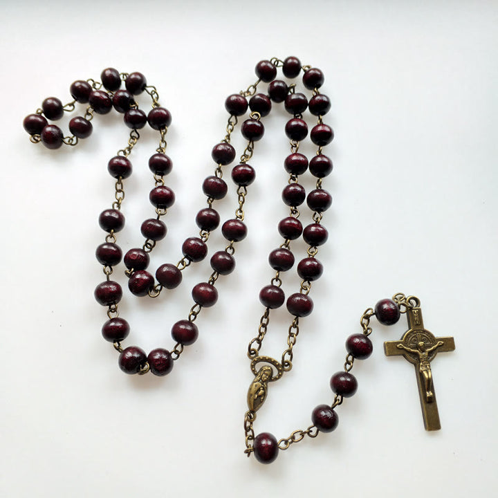 Olivenorma Wood Rosary Copper Cross Pendant Necklace - image 2