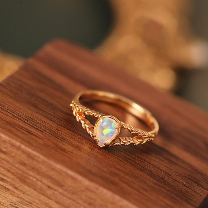 Olivenorma Opal Stone Gold Hollow Wheat Ring - image 3