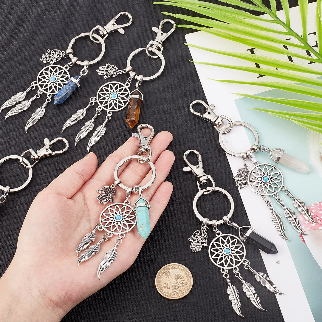 Olivenorma Natural Gemstone Dreamcatcher Pendants Hamsa Keychain - image 16