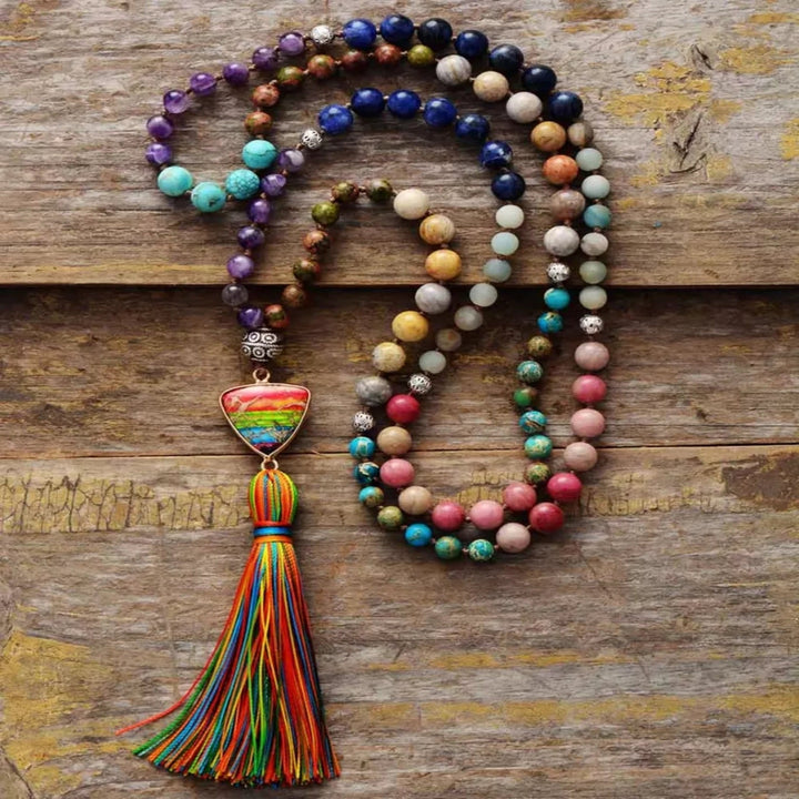 Olivenorma Gorgeous Natural Stones Chakra Triangle Pendant Mala Necklace - Chakra Mala Necklace - image 0