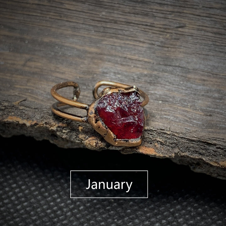 Olivenorma Natural Irregular Raw Stone Twelve Birthstone Adjustable Ring - January&Garnet - image 1