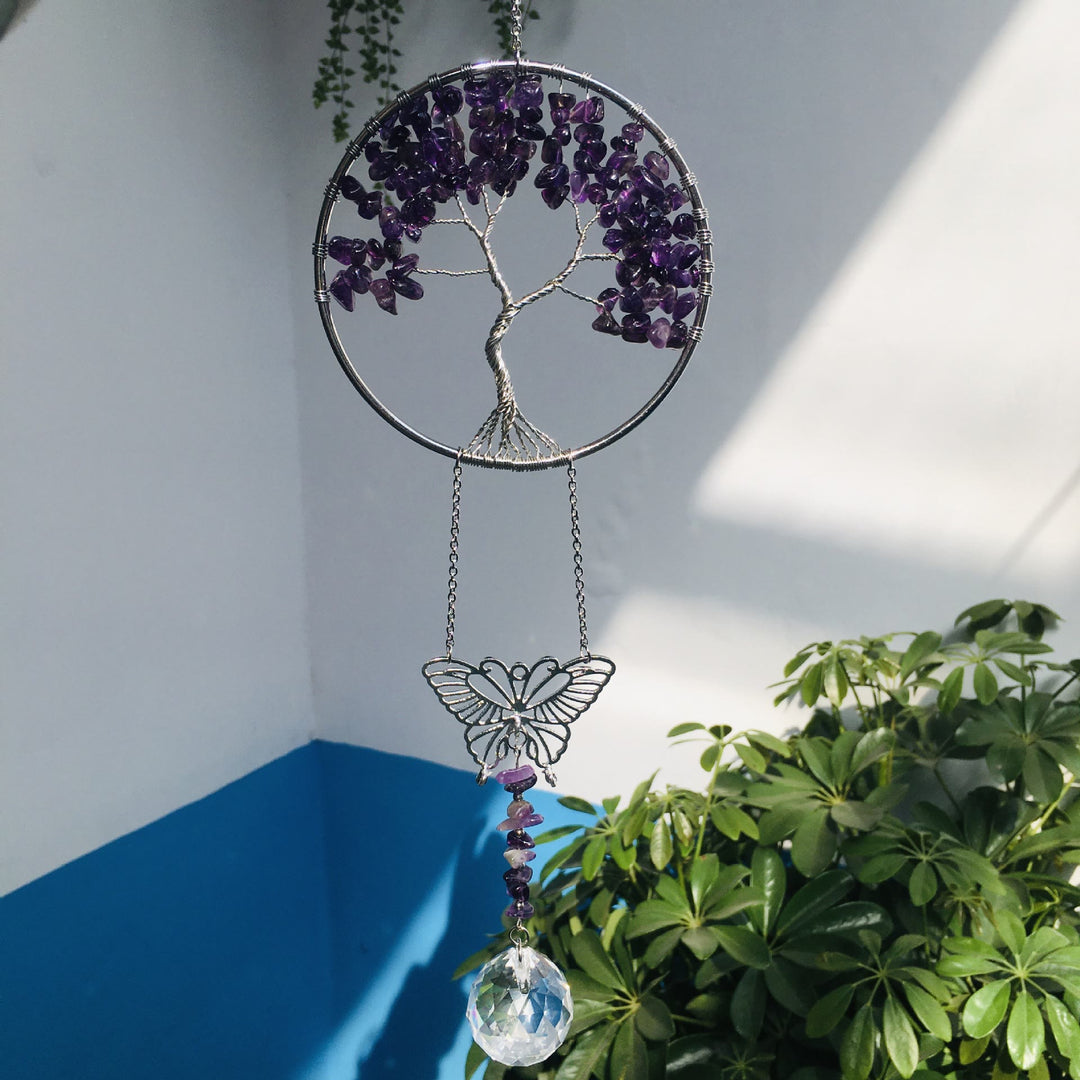 Olivenorma Tree of Life Butterfly Pendant Decor Ornament - Amethyst - image 3