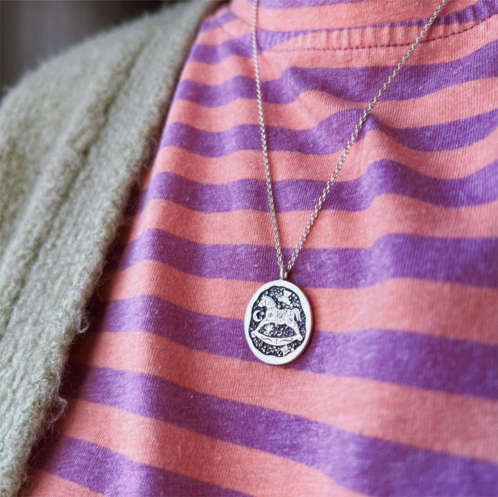 Olivenorma Hand Painted Dripping Oil Rabbit Zodiac Elements Necklace - Silver Pony - image 11