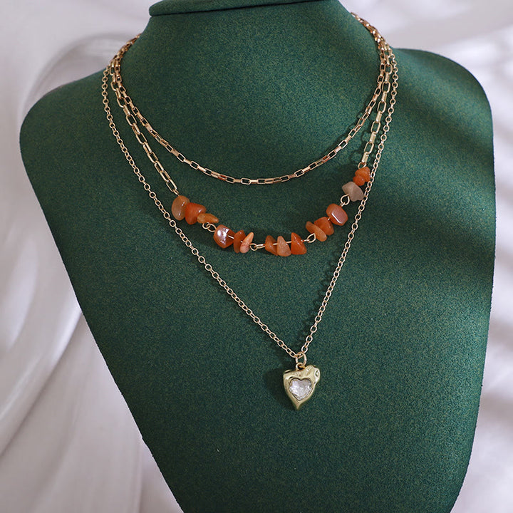 Olivenorma Agate White Zircon Irregular Heart Pendant Layered Necklace - image 1