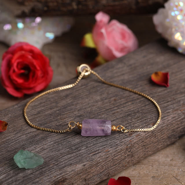 Olivenorma Natural Crystal Prismatic Stone String Metal Chain Bracelet - Amethyst - image 23