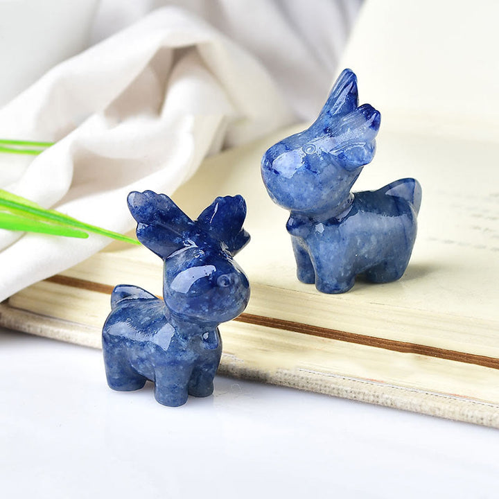 Olivenorma Natural Crystal Christmas Elk Carving Crafts Gemstone Decoration - Blue Aventurine - image 14