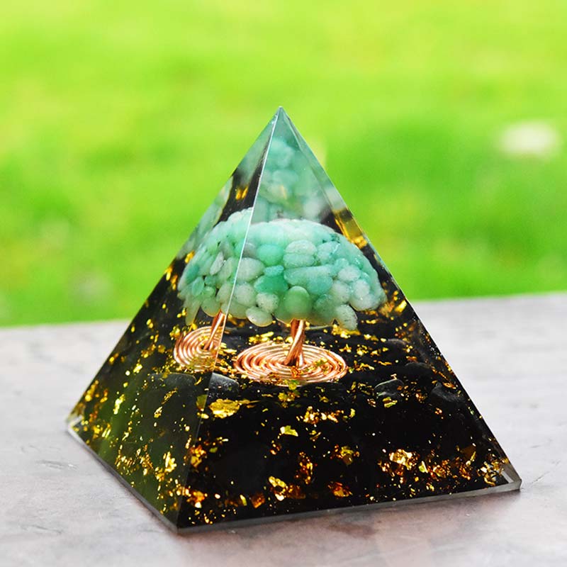 Olivenorma Green Aventurine Obsidian Tree Of Life Orgone Pyramid - image 2