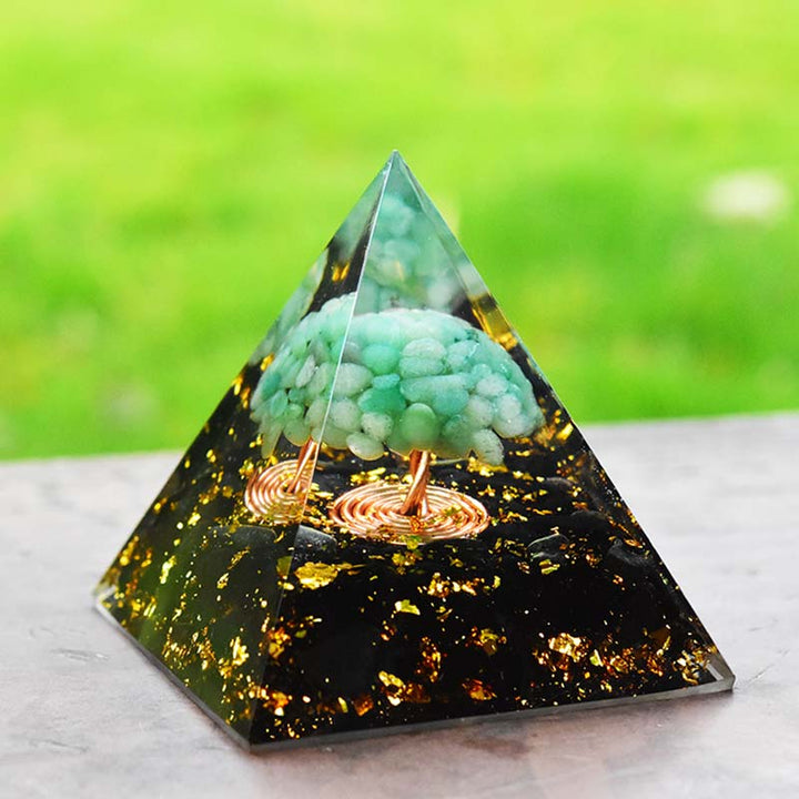 Olivenorma Green Aventurine Obsidian Tree Of Life Orgone Pyramid - image 2