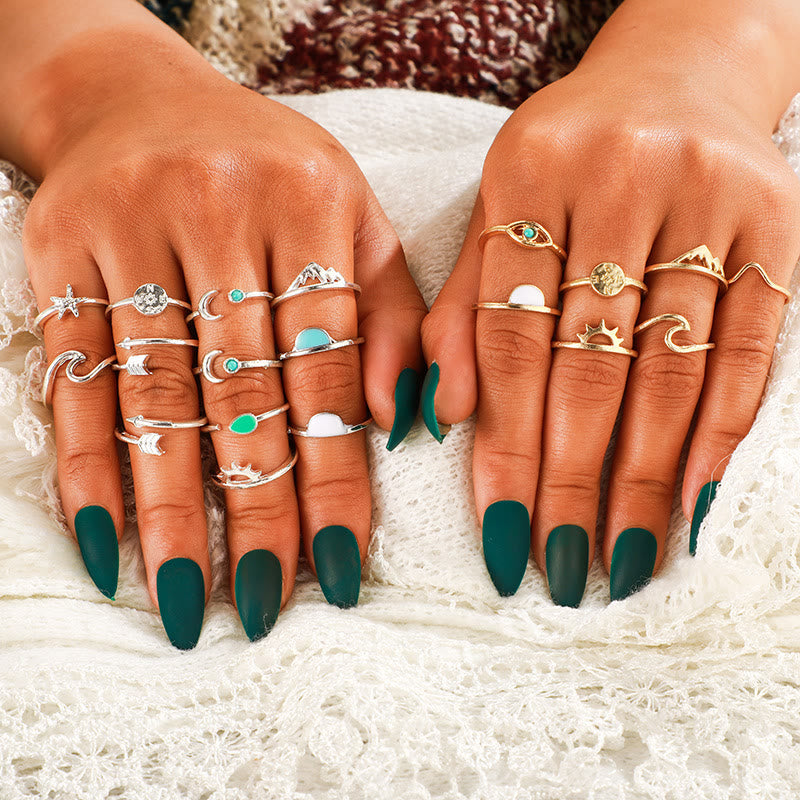 Olivenorma Amazonite Turquoise Adjustable 19-Piece Ring Set - 19-Piece Ring Set - image 0