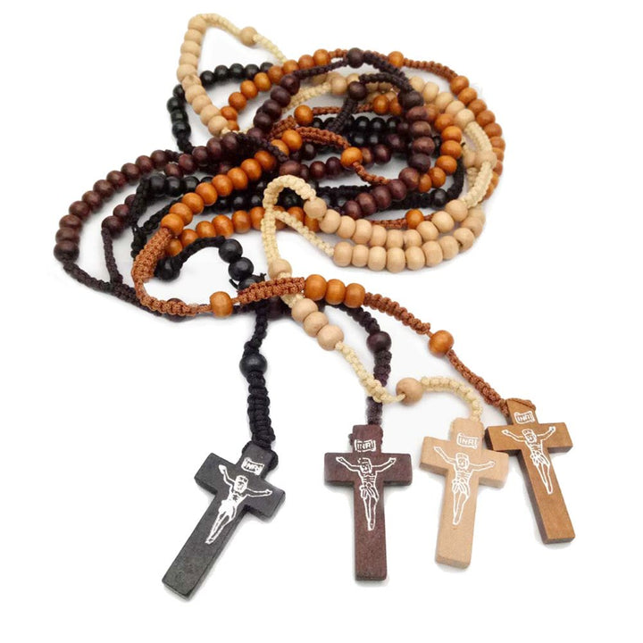 Olivenorma Cross Wooden Mala Bead Rosary Necklace - image 0