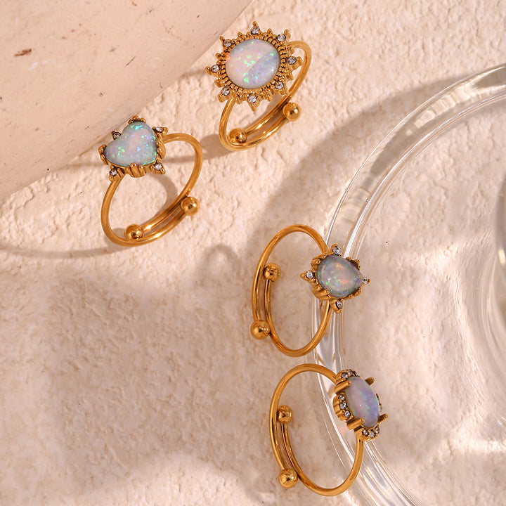 Olivenorma Natural Opal Sun Heart Adjustable Ring - image 15