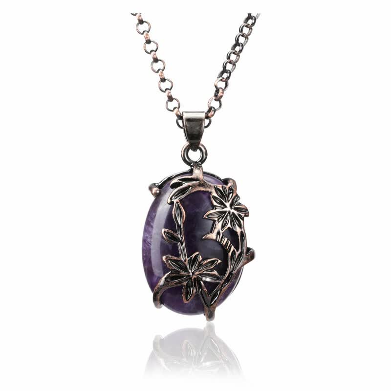 Olivenorma Amethyst Brass Flower Wrapped Crystal Necklace - Amethyst - image 0