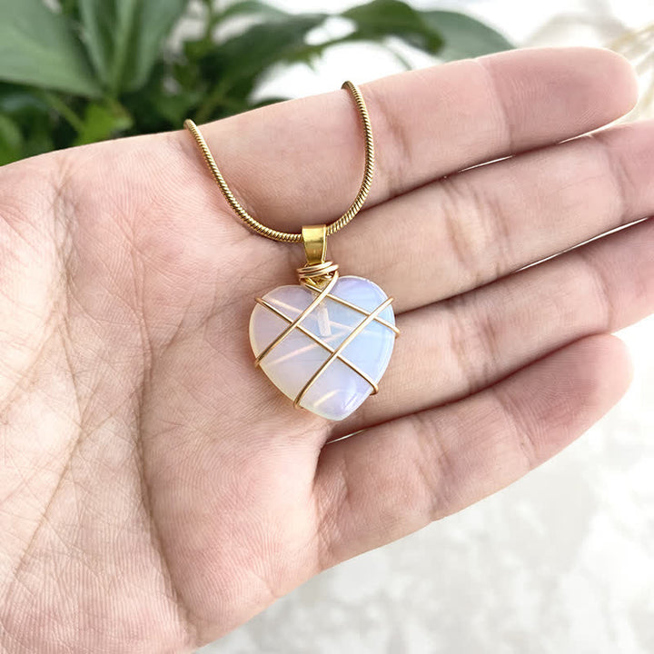 Olivenorma Heart Shape Natural Crystal Gemstone Necklace - Opal - image 1