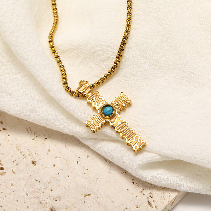 Olivenorma Turquoise Cross Pendant Titanium Steel Necklace - Turquoise&Cross - image 0