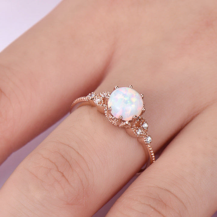 Olivenorma Round Moonstone Opal White Zircon Ring - image 8