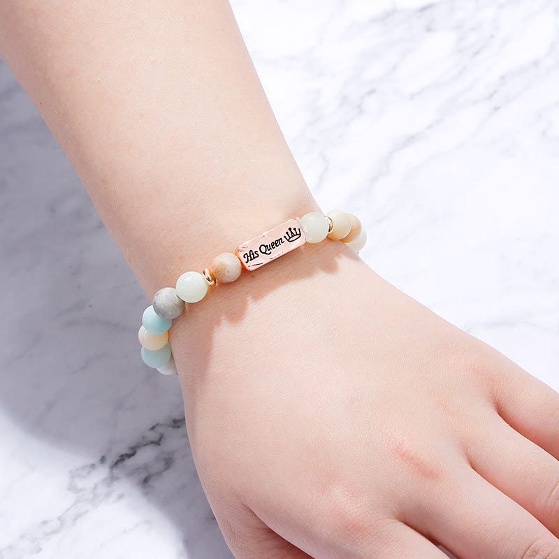 Olivenorma Natural Gemstone Her King /His Queen 2 Piece Engraving Bracelet - image 3