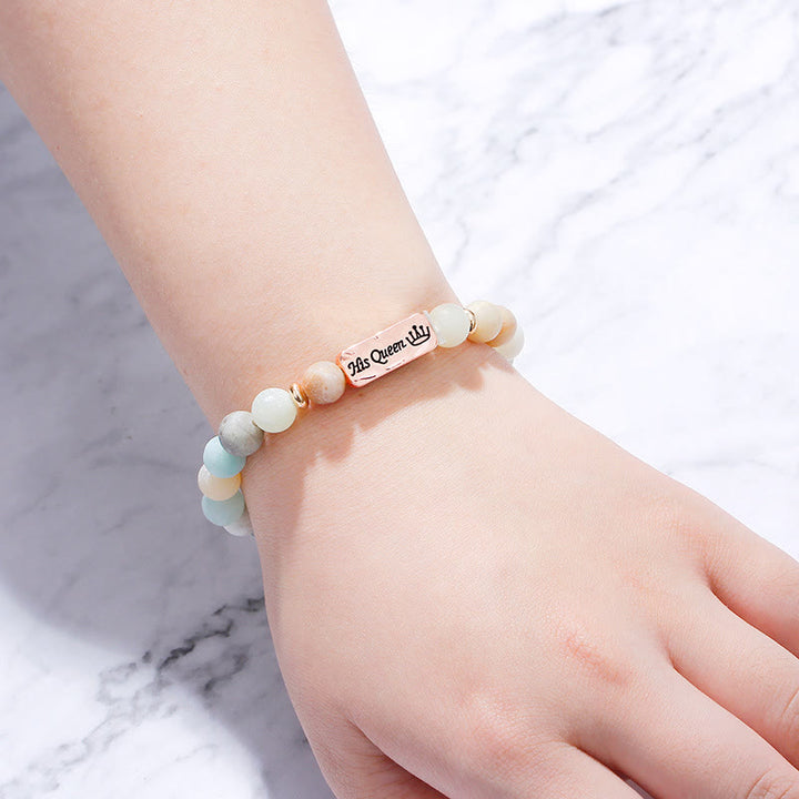 Olivenorma Natural Gemstone Her King /His Queen 2 Piece Engraving Bracelet - image 3