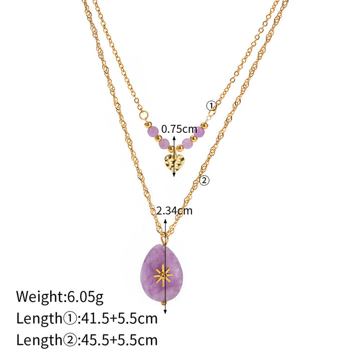 Olivenorma Purple Jade Heart Shape Double Layer Necklace - image 3